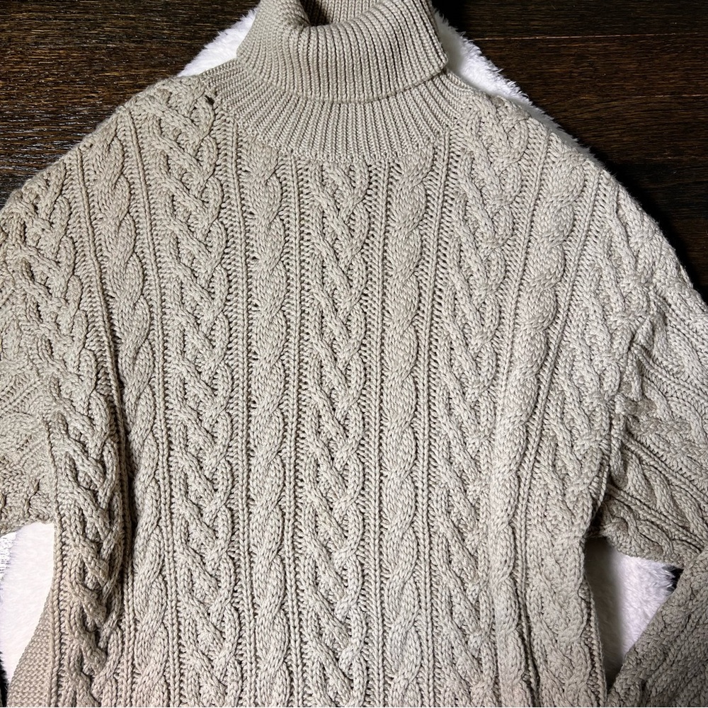 Ivan Grundahl Beige Merino Wool Cable Knit Turtleneck Sweater Dress Medium - Picture 2 of 14